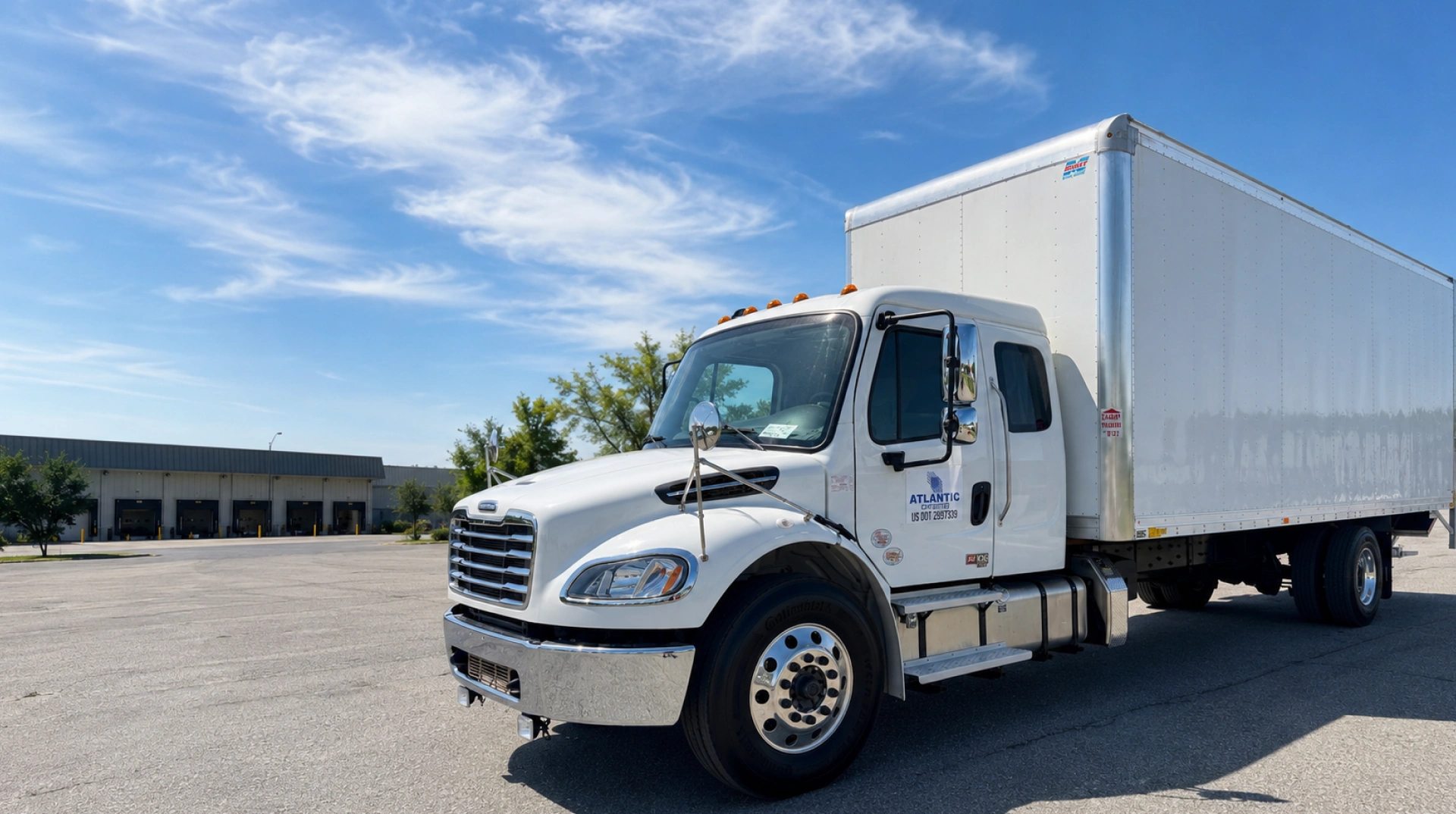 Atlantic Expedited box truck in front of the Georgia warehouse
